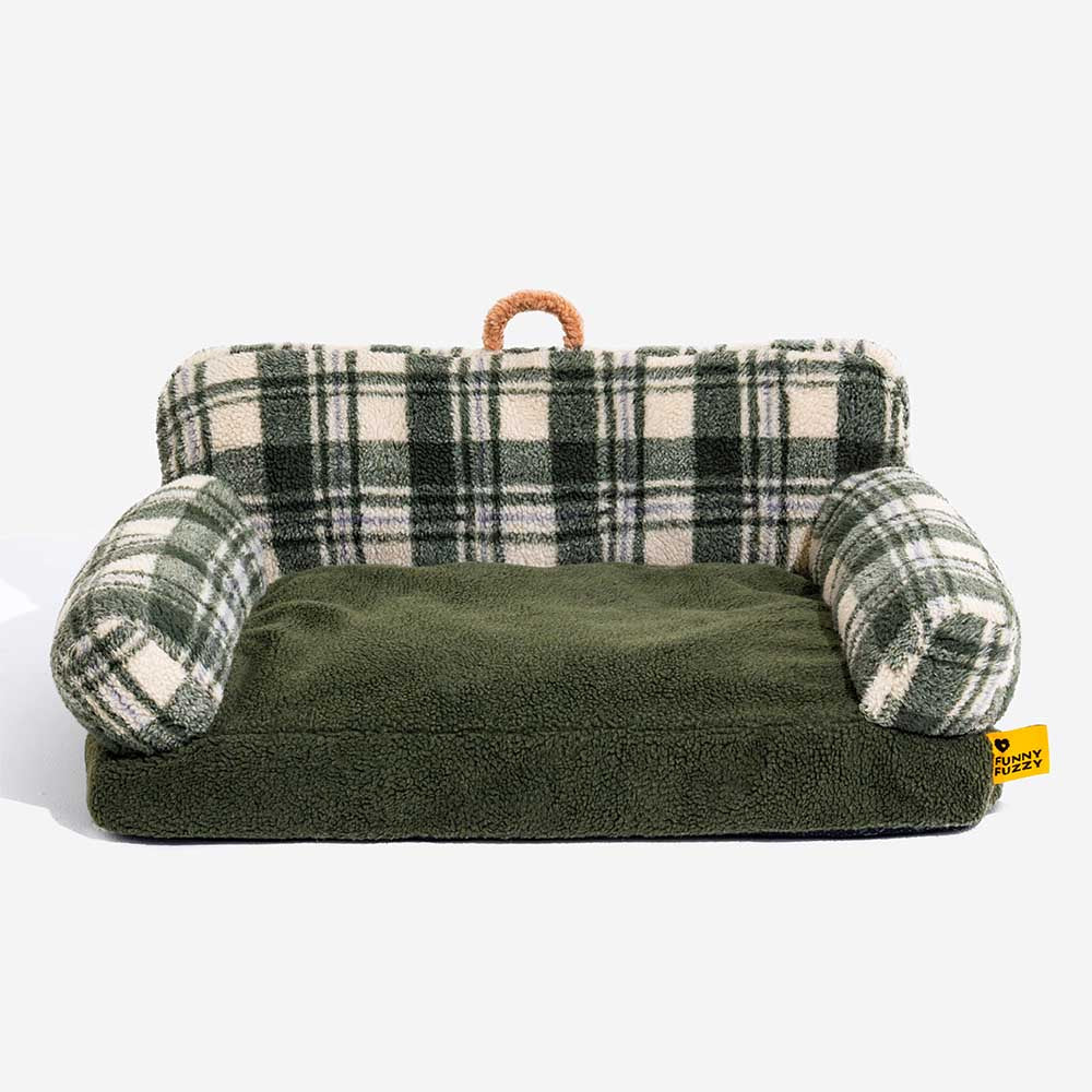 Vintage Checkered Washable Cozy Support Calming Dog & Cat Sofa Bed