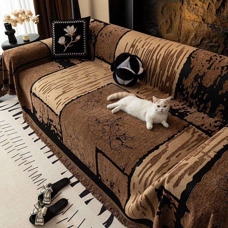 Vintage Chenille Anti-Scratch Sofa Protector Throw Couch Cover
