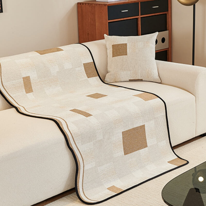 Durable Herringbone Pattern Anti-Slip Sofa Cover with Wavy Trim – Pet Scratch Resistant