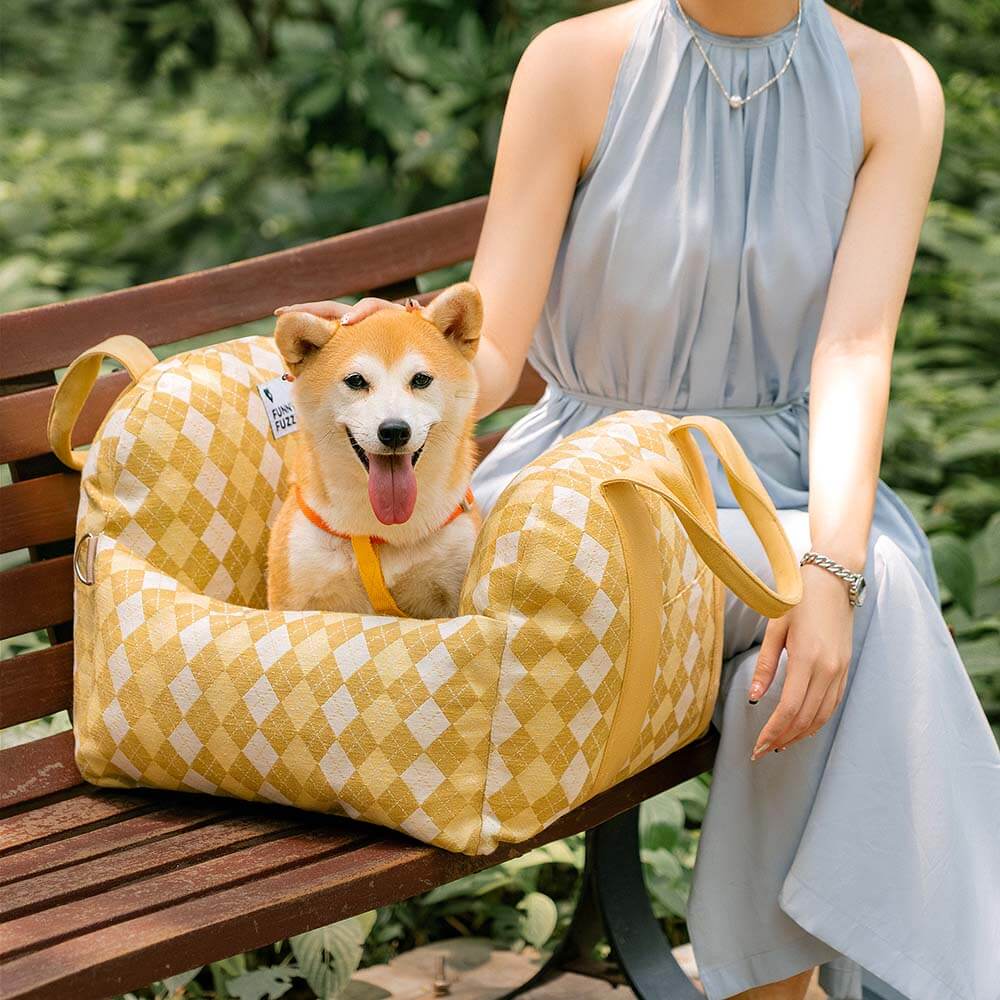 Vintage Heart Checkerboard Dog Car Seat Bed