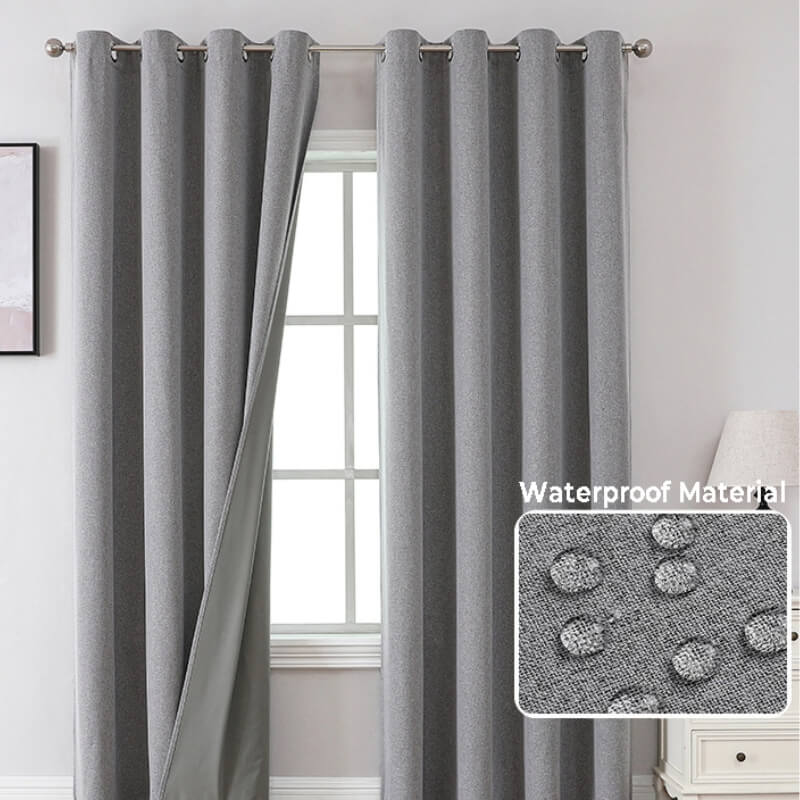 Waterproof Solid Color Linen Blend Blackout Curtains