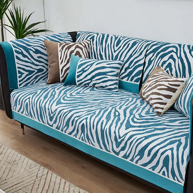 Wild Zebra Print Chenille Furniture Protector Sofa Cover