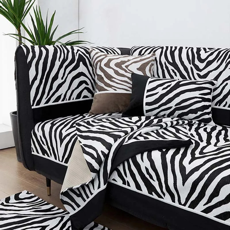 Wild Zebra Print Chenille Furniture Protector Couch Cover