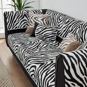 Wild Zebra Print Chenille Furniture Protector Sofa Cover