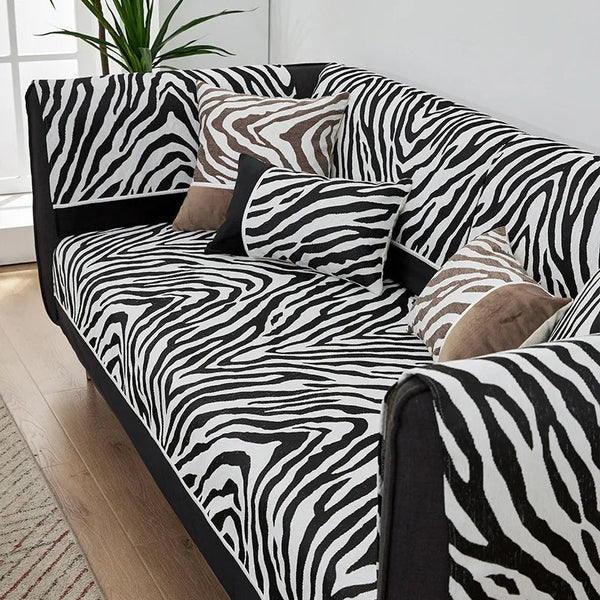 Wild Zebra Print Chenille Furniture Protector Sofa Cover