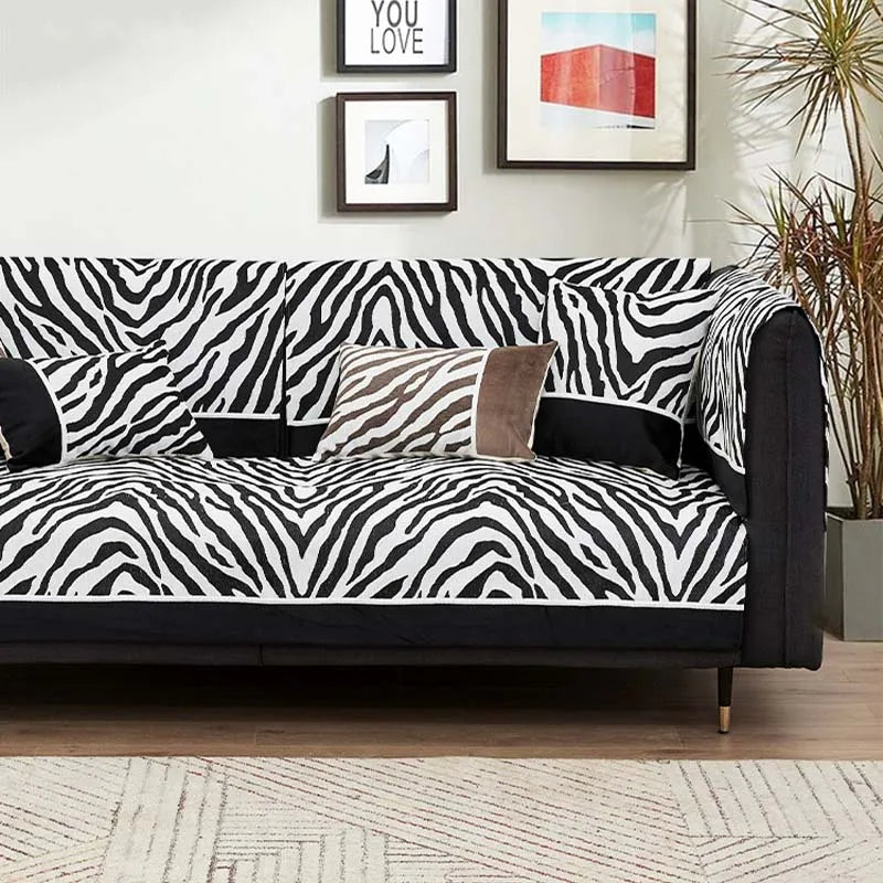 Wild Zebra Print Chenille Furniture Protector Sofa Cover