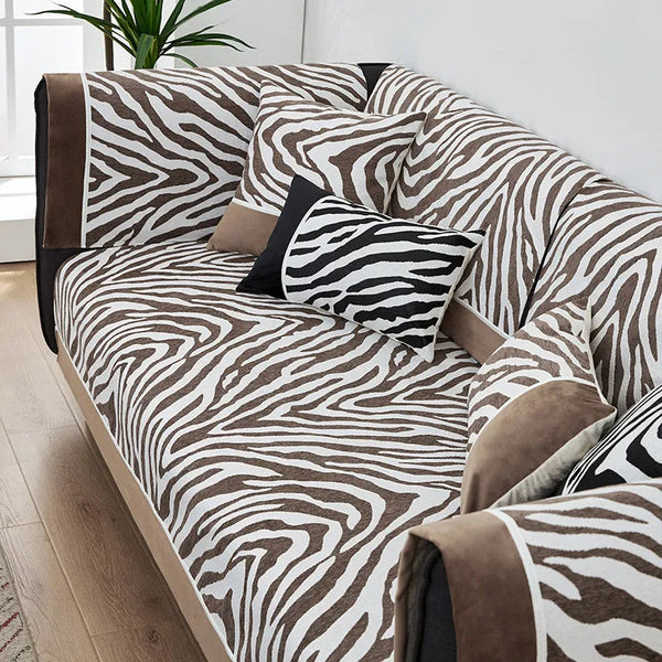 Wild Zebra Print Chenille Furniture Protector Sofa Cover
