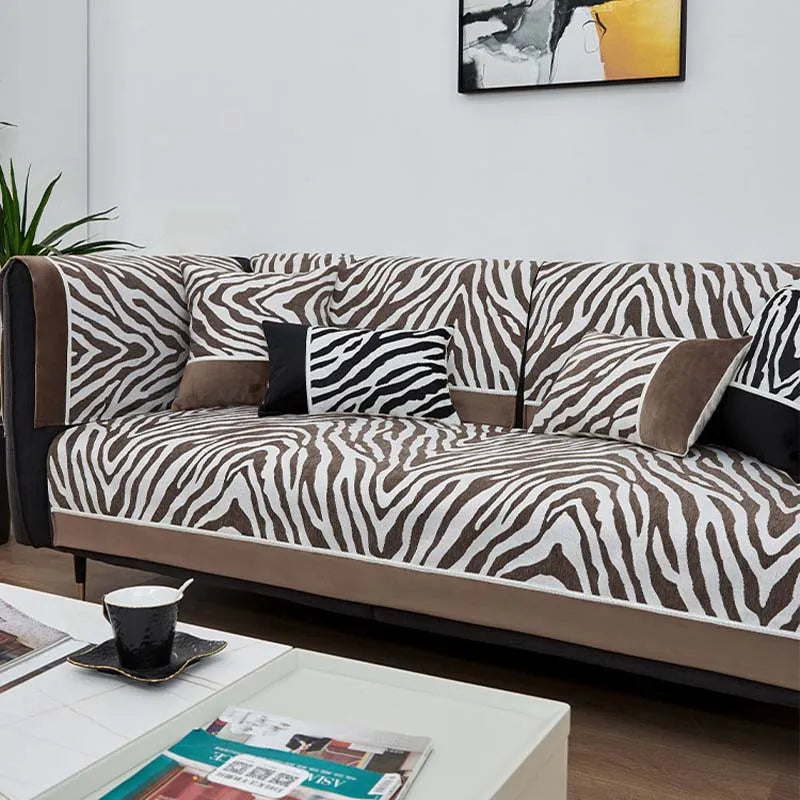 Wild Zebra Print Chenille Furniture Protector Sofa Cover