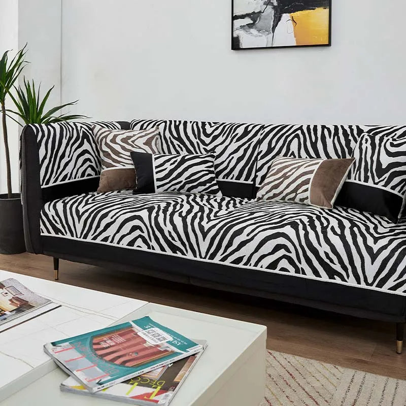 Wild Zebra Print Chenille Furniture Protector Sofa Cover