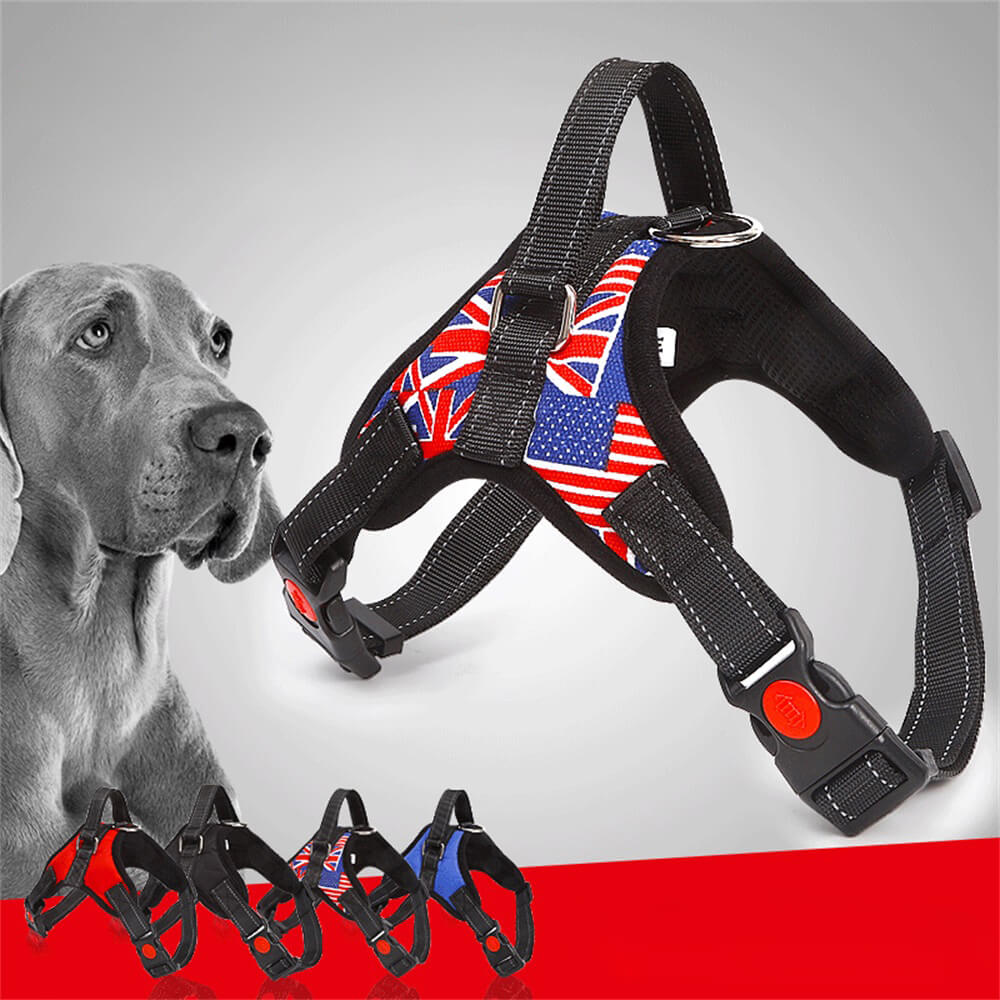 Union Jack Dog Harness with Traction Rope – Stylish and Functional Walking Gea