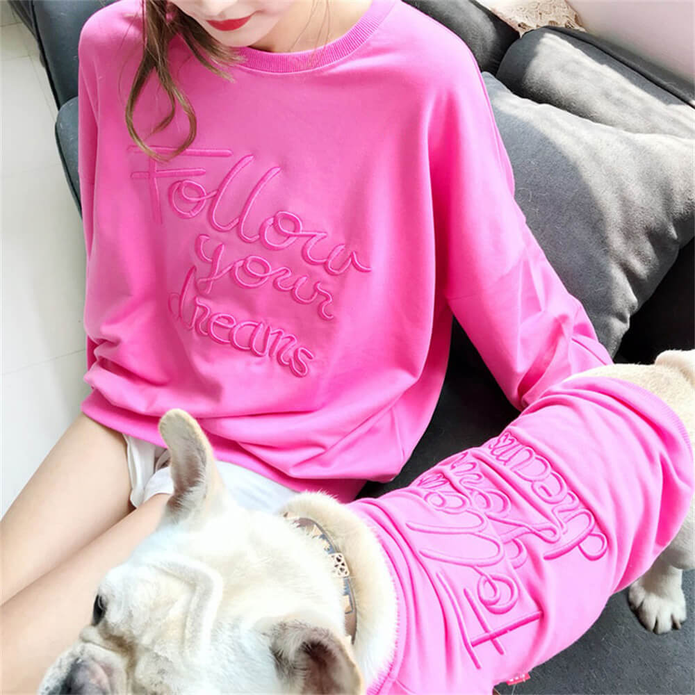 Matching "Follow Your Dreams" Sweatshirts for Dog and Owner - Cozy and Stylish Duo Set