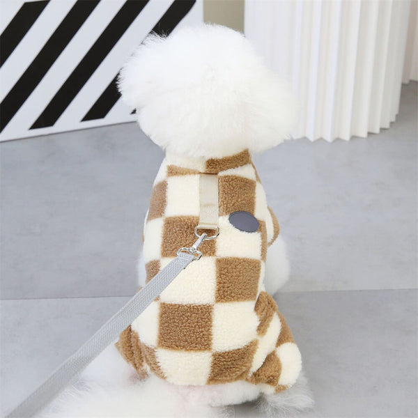 Checkered Fleece Dog Jacket – Bold Style and Warmth for Winter Walks