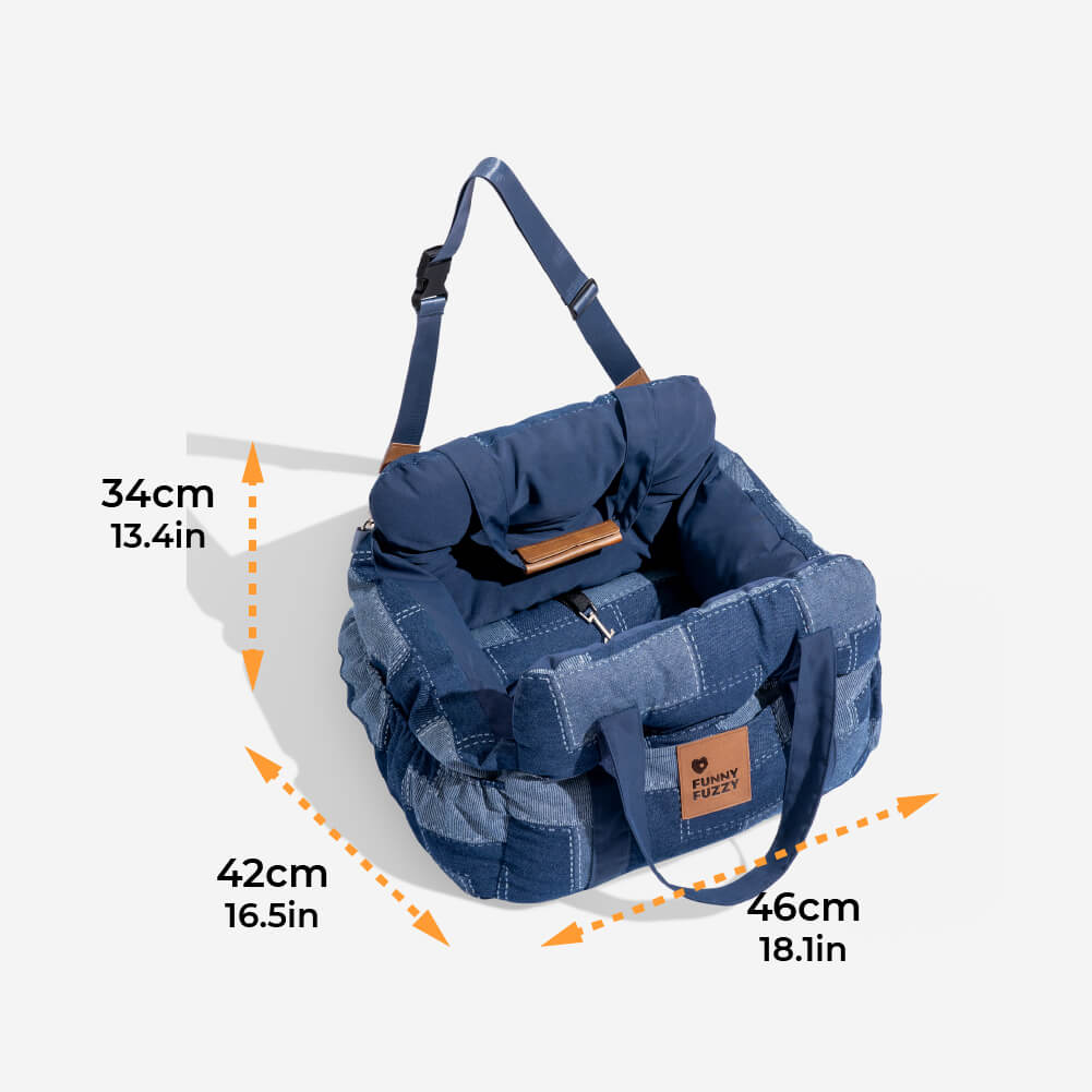 Travel Safety Bolster Vintage Denim Patchwork Dog Car Seat Bed