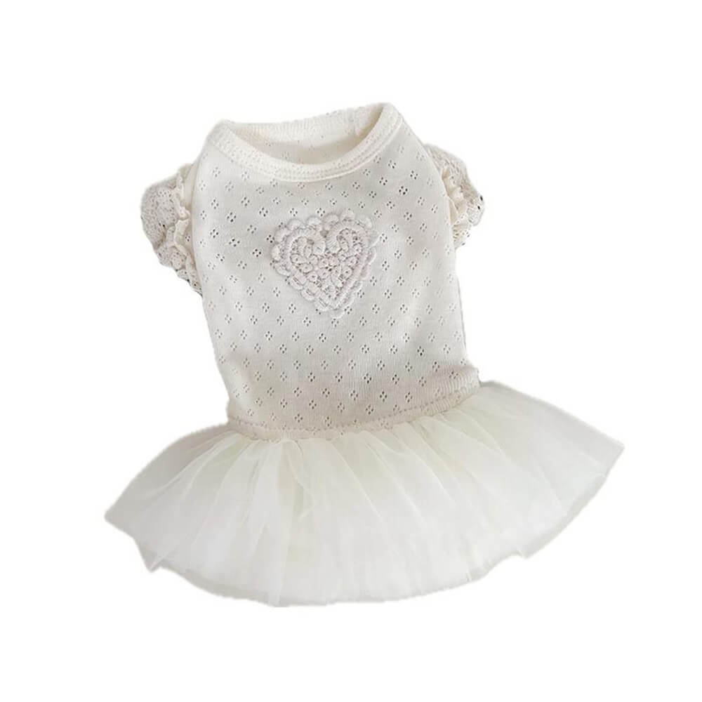 Elegant White Lace Dog Dress with Heart Accent - Perfect for Special Occasions