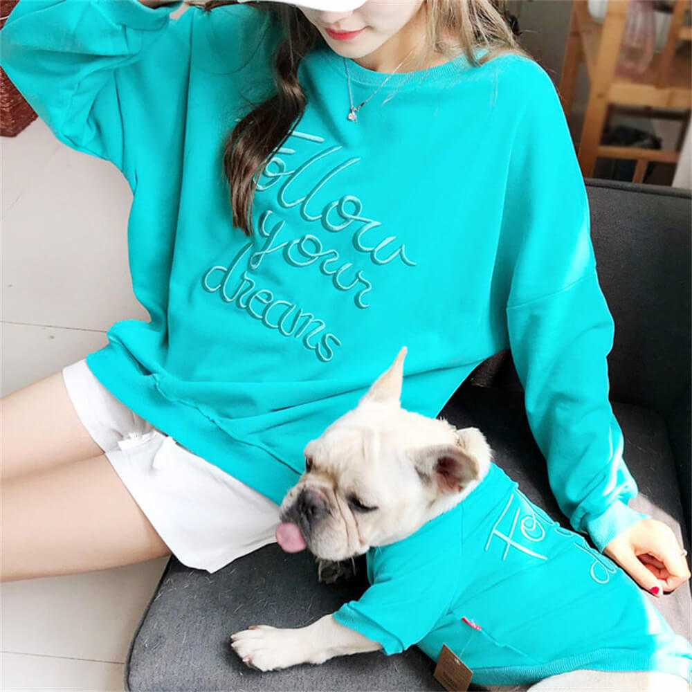 Matching "Follow Your Dreams" Sweatshirts for Dog and Owner - Cozy and Stylish Duo Set