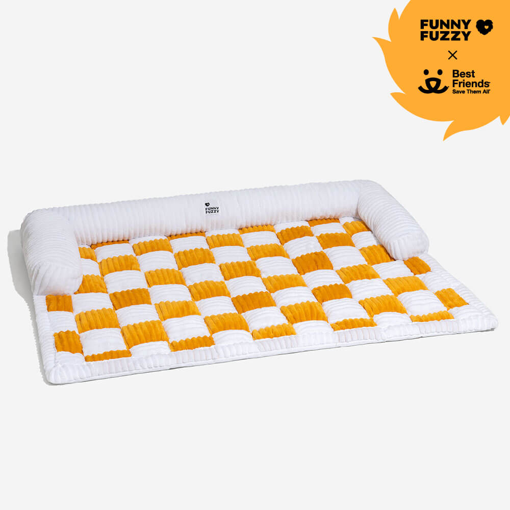 Cream Square Plaid Cozy Dog Mat Furniture Protector Cover