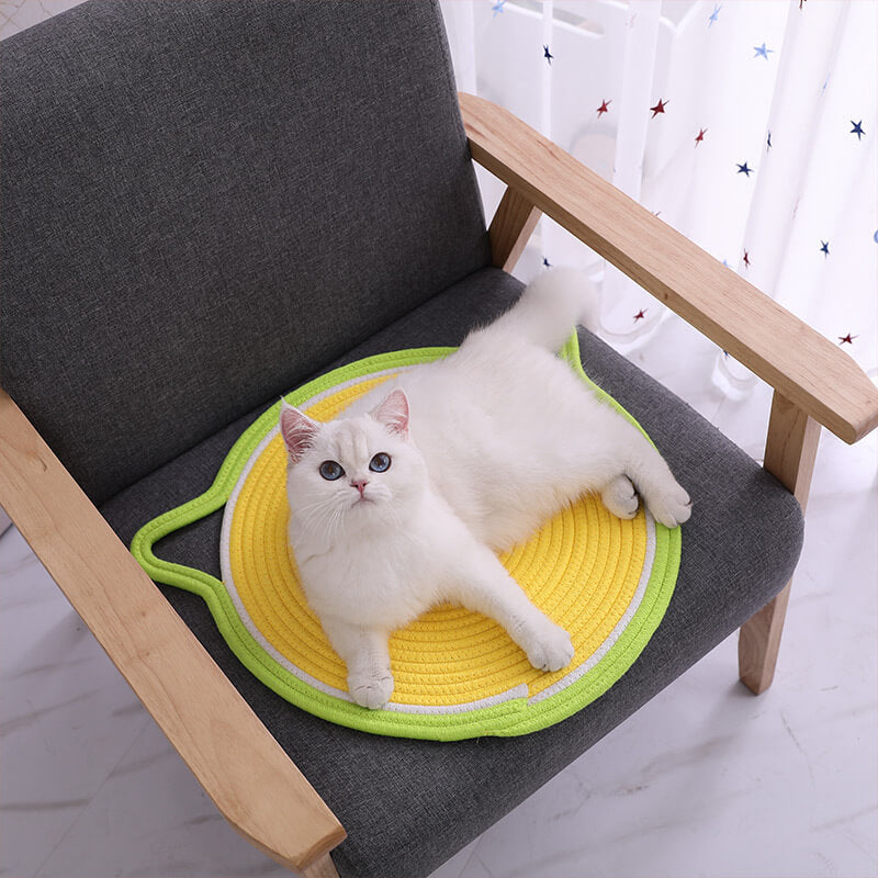 Tapis de corde en coton tissé en forme d'oreilles de chat, tapis à gratter pour chat