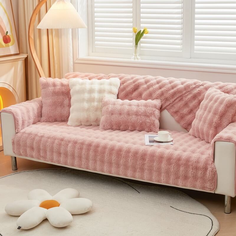 Cozy Plush Solid Colour Non-slip Sofa Cover