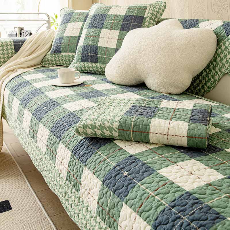 Housse de canapé anti-rayures à carreaux en coton