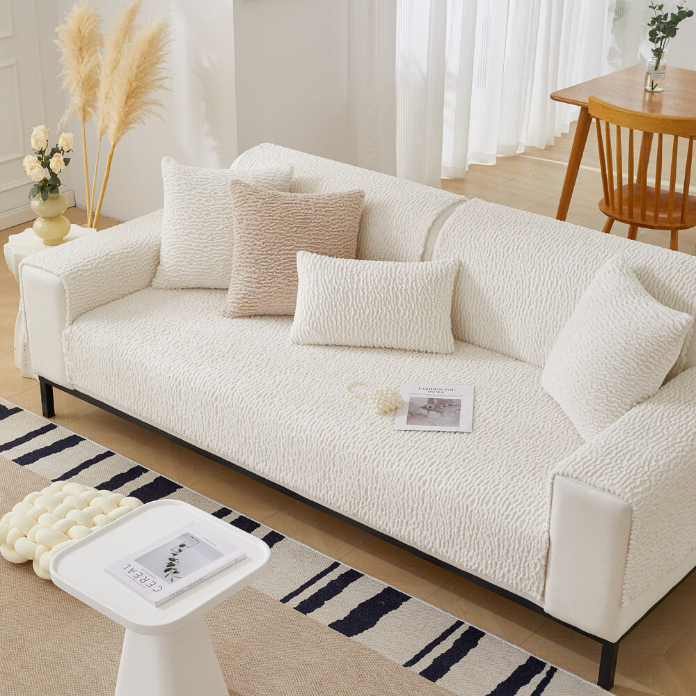 Cream Colour Berber Fleece Anti-Scratch Sofa Cover
