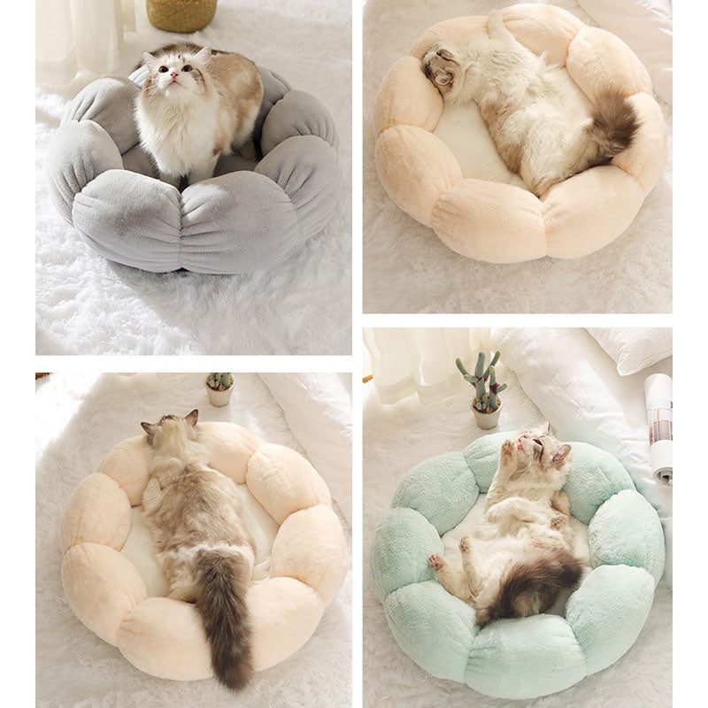 Deep Sleeping Flower Shape Cat Bed