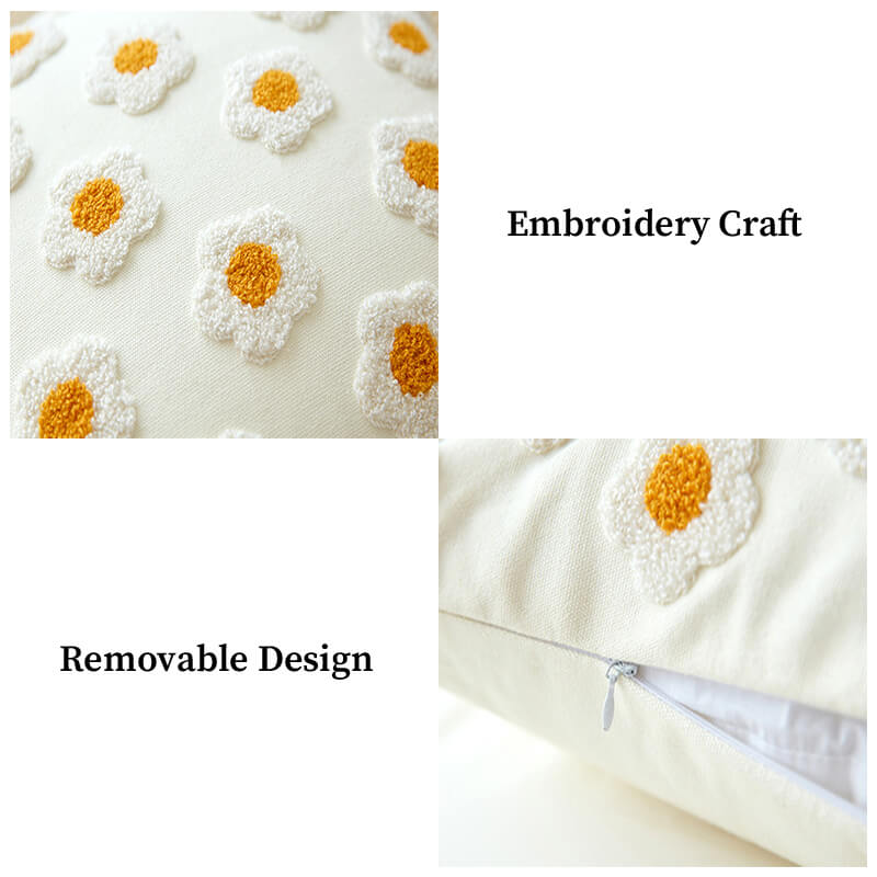 Sofa Pillow Embroidered Daisy Pillow