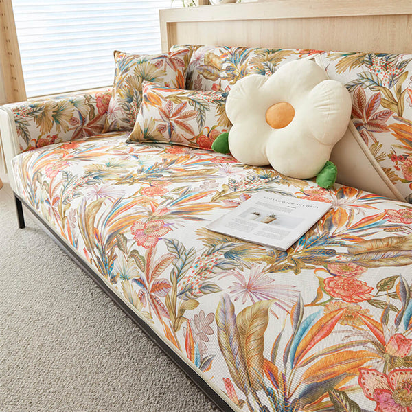 Tropical Leaves Cooling Non-slip Sectional Sofa Cover