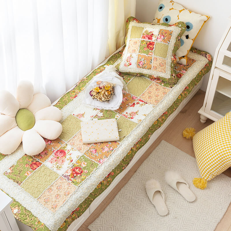 Vintage Flower Plaid Cotton Sofa Cover