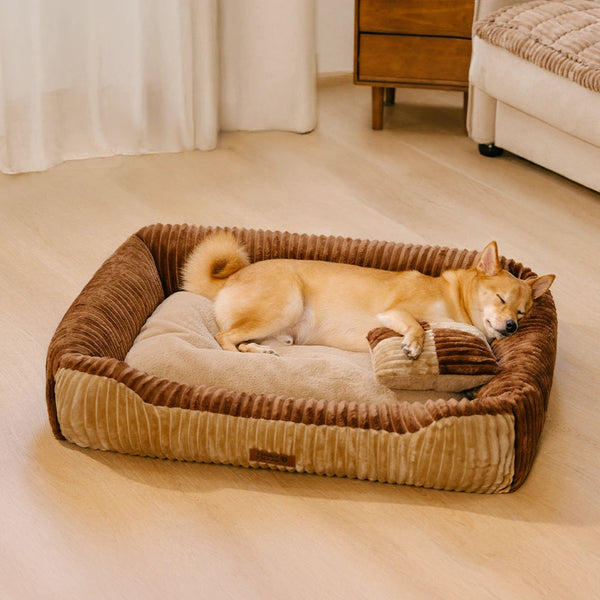 Vintage Color-Block Flannel Removable Bolster Dog Bed with Pillow– CozyRest