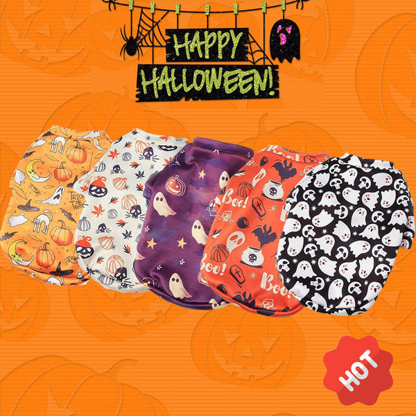 Costume d'Halloween imprimé en peluche pour animaux de compagnie | Design chaud de citrouille et de fantôme pour l'automne et l'hiver