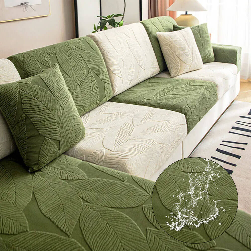 Modern Leaf Jacquard Water-Repellent Anti-Scratch Stretch Full Wrap Sofa Cover